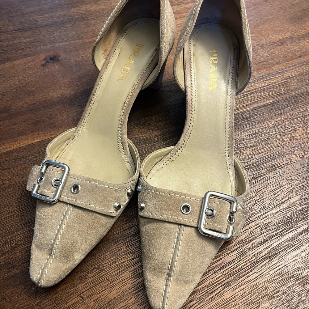 Prada Suede Buckle low heel Size 40